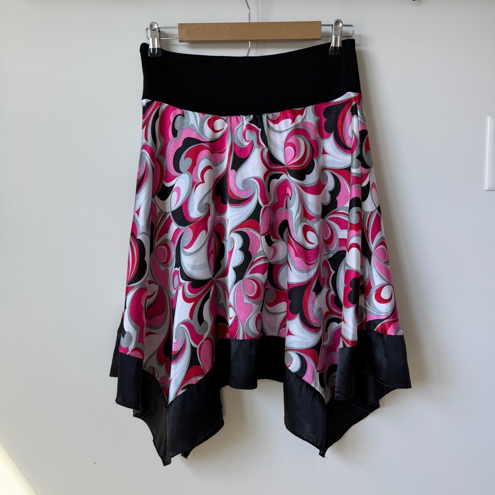 Vintage 90s Stylish Pink and Black Swirl Print Women's Midi Skirt